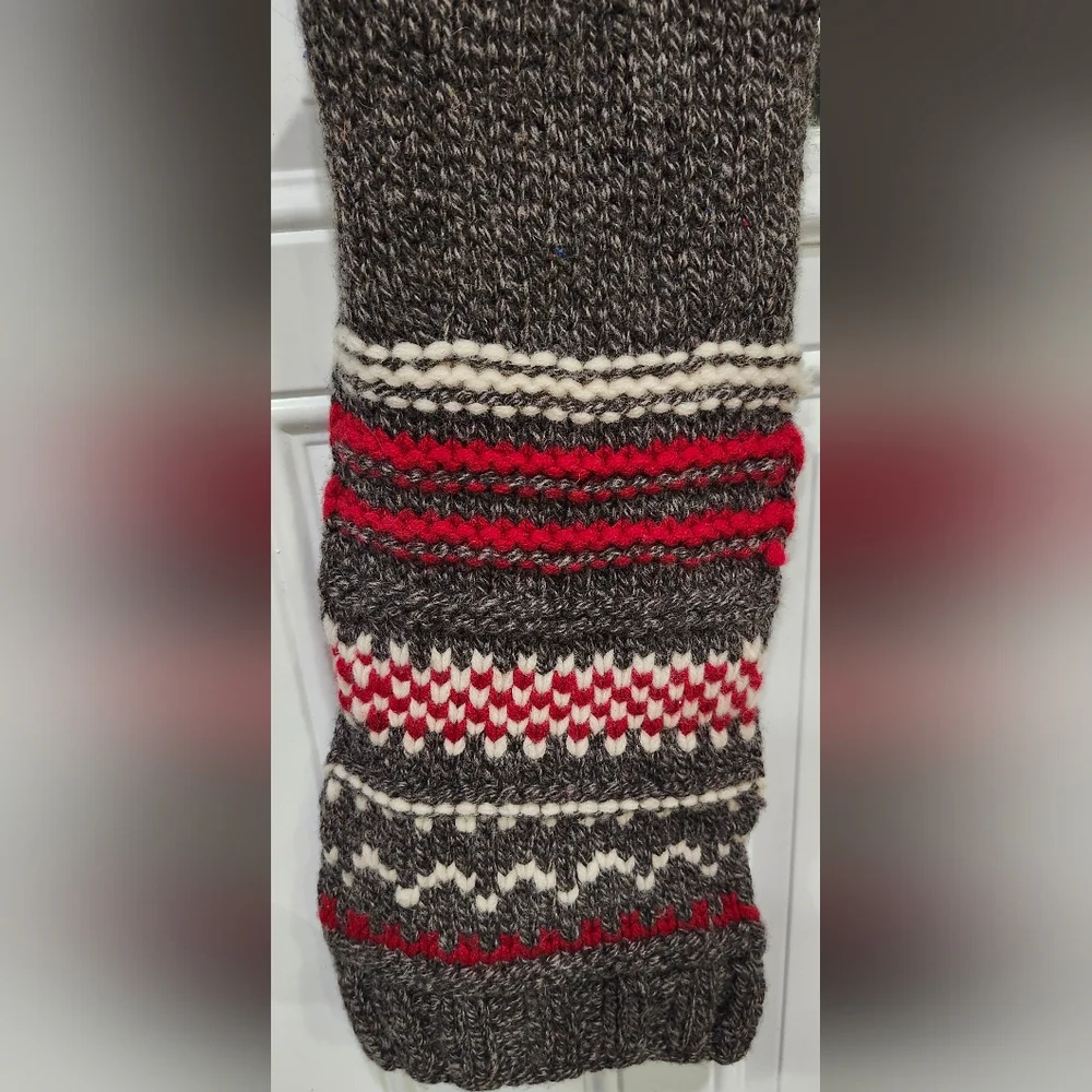 Gap Brown With Red White Stripes Lambs Wool Scarf